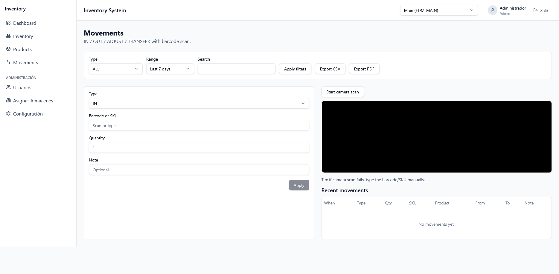 Inventory Dashboard Demo screenshot
